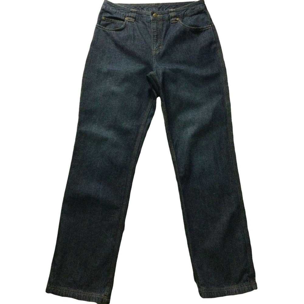 Duluth Trading Womens Jeans size 8 Tall Long x33" insm Dark Wash Straight Cotton